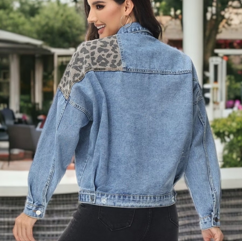 Leopard Print Denim Jacket - Picture 3 of 13